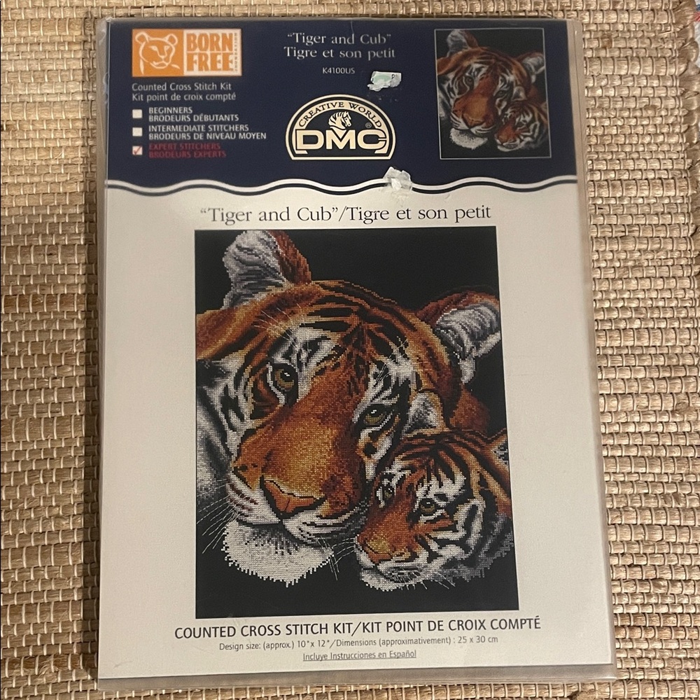 Tiger and Cub Cross Stitch Kit - Black, White, Brown